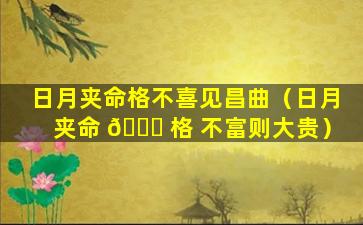日月夹命格不喜见昌曲（日月夹命 🐛 格 不富则大贵）